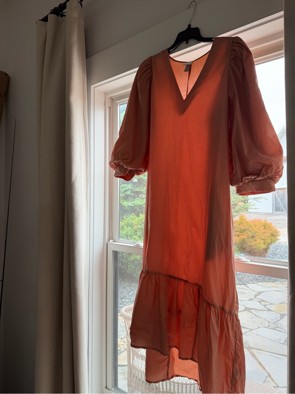 Target Rust Orange Midi Dress with Puff Sleeves